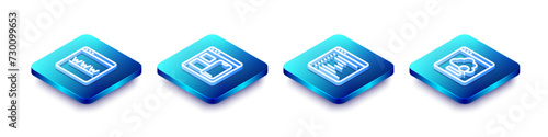 Set Isometric line Browser window, Web developer programming code, and Cloud technology data transfer icon. Vector