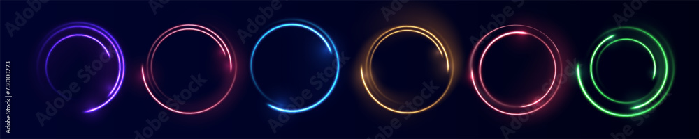 Neon circle frame on blue background. Glowing neon circle frame. Set of neon glowing circles. Glowing rings on dark background. Vector illustration Neon circle frame on blue background. Glowing neon circle frame. Set of neon glowing circles. Glowing rings on dark background. Vector illustration