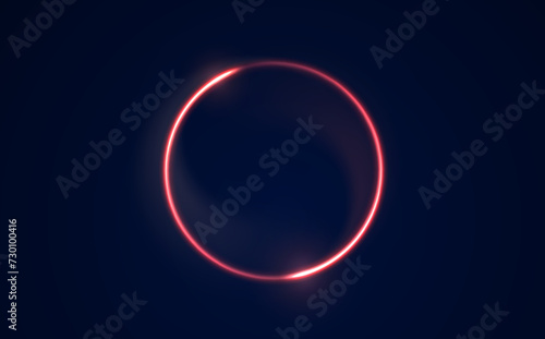 Neon circle frame on blue background. Glowing neon circle frame. Set of neon glowing circles. Glowing rings on dark background. Vector illustration 