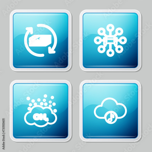 Set line Refund money, Car sharing, Methane emissions reduction and Music streaming service icon. Vector