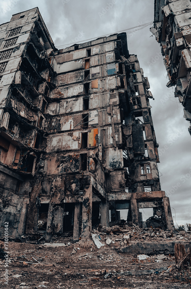 destroyed and burned houses in the city during the war in Ukraine destroyed and burned houses in the city during the war in Ukraine