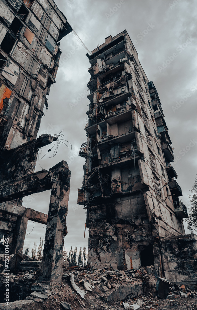 destroyed and burned houses in the city during the war in Ukraine destroyed and burned houses in the city during the war in Ukraine