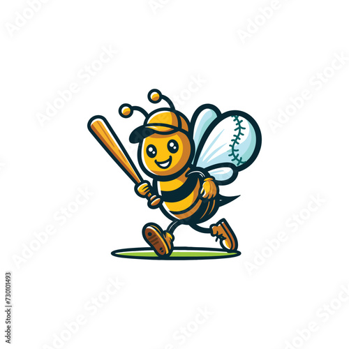 BEE BASEBALL MASCOT ILLUSTRATION VECTOR