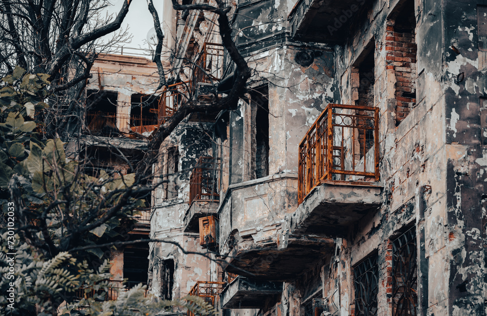 destroyed and burned houses in the city Russia Ukraine war destroyed and burned houses in the city Russia Ukraine war