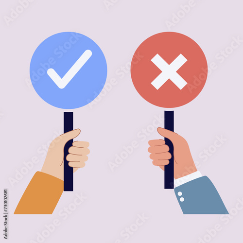 Election ballot vector. The hand holding the voting card of most people in making a choice.