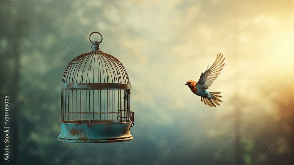 Bird cage empty, bird escape, freedom concept,Escaping from the cage ...