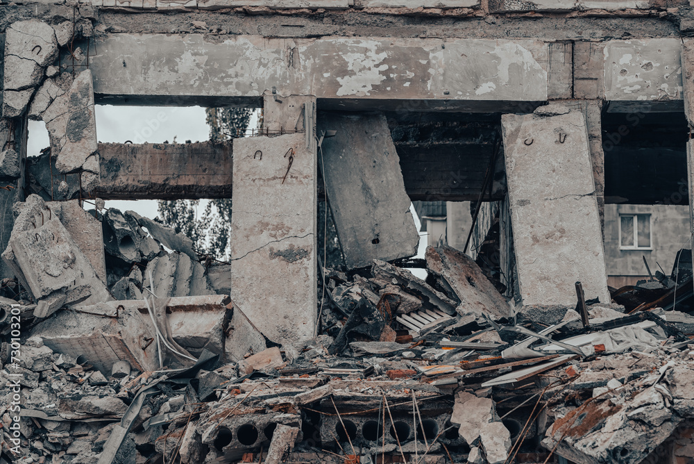 destroyed and burned houses in the city during the war in Ukraine destroyed and burned houses in the city during the war in Ukraine