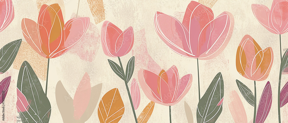 Fototapeta premium Delicate floral watercolor pattern, watercolor flowers and leaves, cute floral print. spring, botany and flora