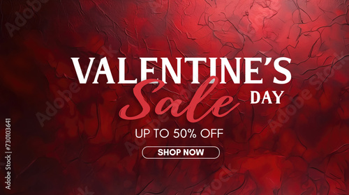 Abstract red background with valentine's day sale banner and discount offer.