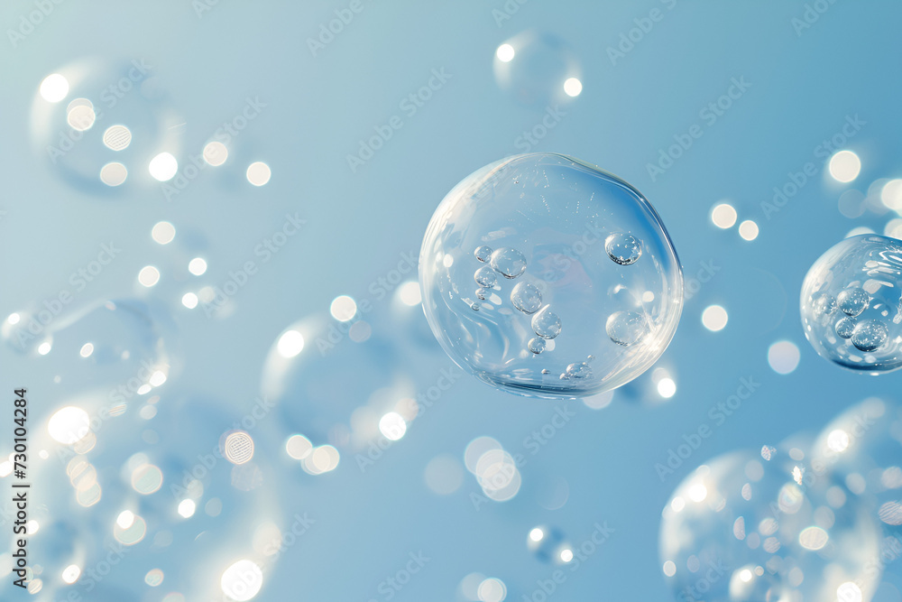 Serene Blue Bubble Wonderland: Calm, Dreamy Atmosphere with Reflective Bubbles