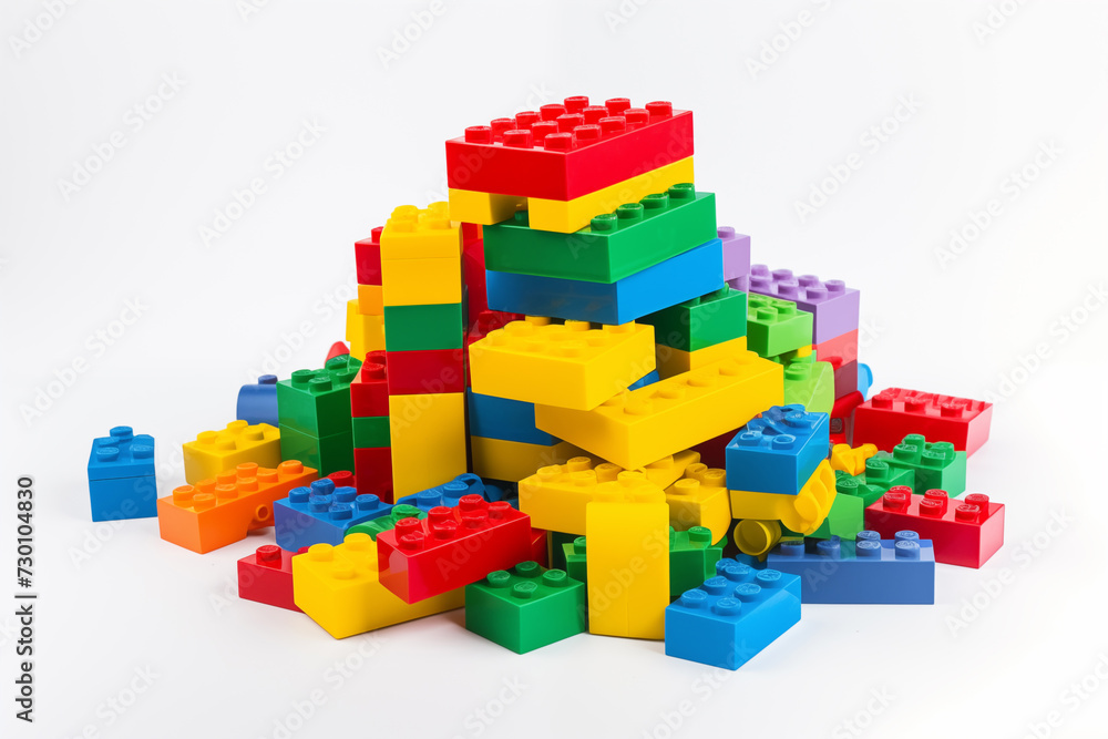 Fototapeta premium Toy of plastic building blocks on a white background
