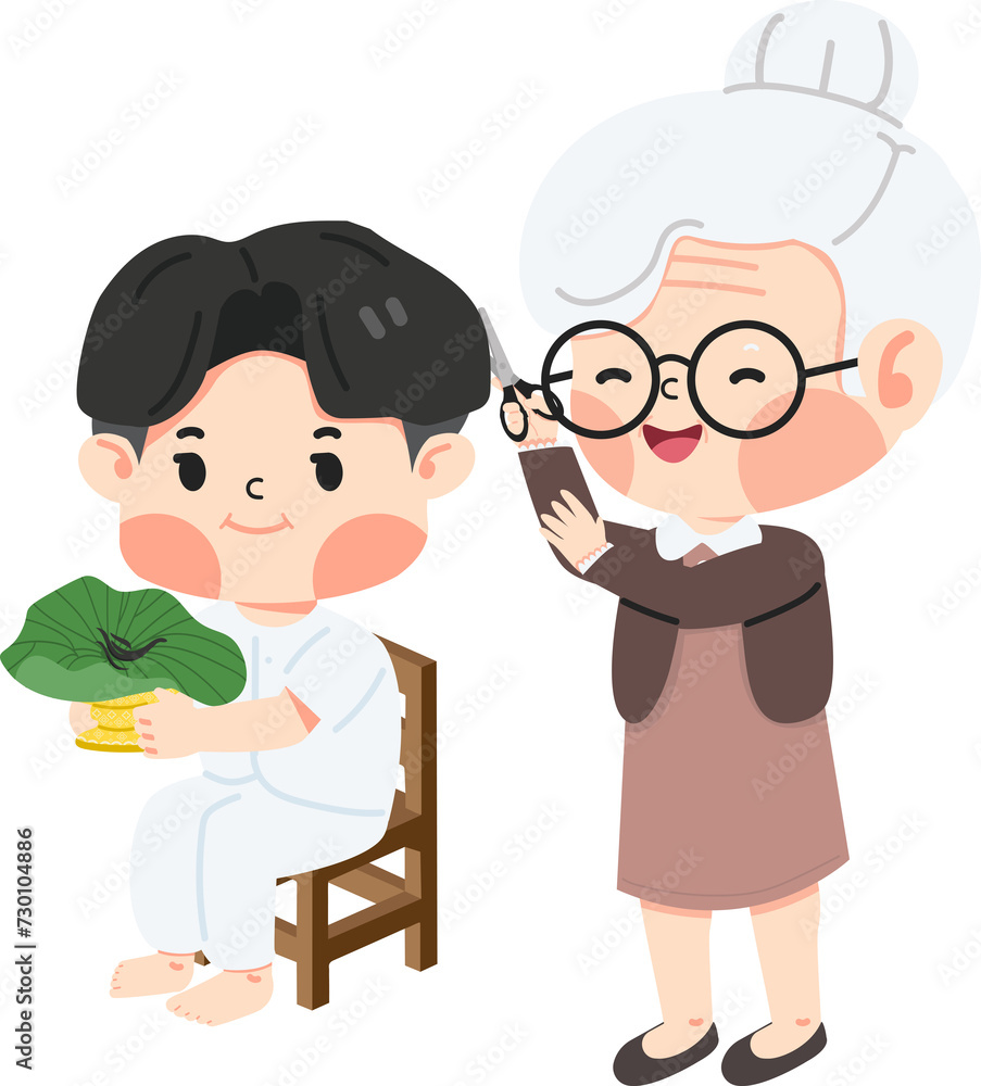 Man hold umbrella for newly monk Man hold umbrella for newly monk