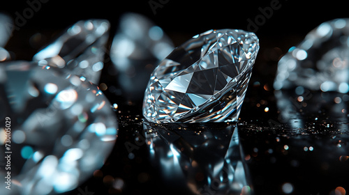 Close up of Shiny Diamonds Crystal, Luxury Gemstone Jewelry on Isolated, black background