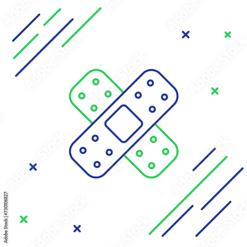 Line Crossed bandage plaster icon isolated on white background. Medical plaster, adhesive bandage, flexible fabric bandage. Colorful outline concept. Vector