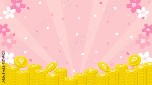 桜のポイントコイン背景　春　サイズ比率16:9