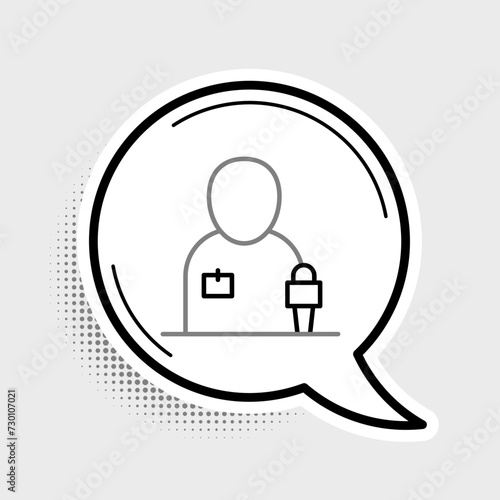 Line Journalist news reporter with microphone icon isolated on grey background. Colorful outline concept. Vector