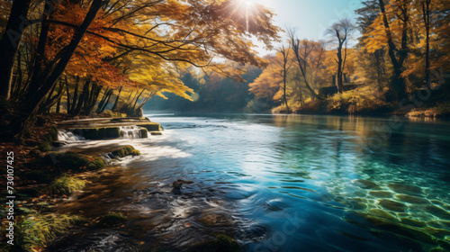 Beautiful autumn scenery. Sunny morning view © Anas