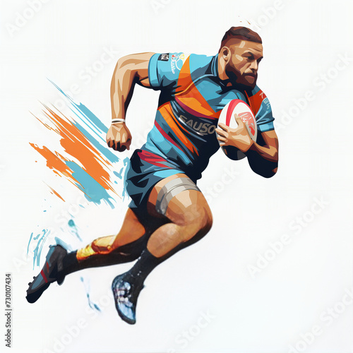 Dynamic Rugby Player in Action with Vibrant Splash Effect - Sport Illustration