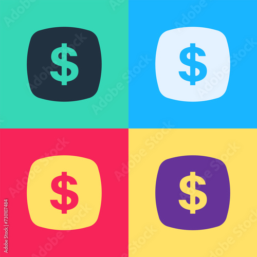 Pop art Dollar symbol icon isolated on color background. Cash and money, wealth, payment symbol. Casino gambling. Vector