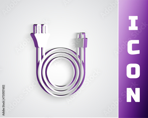Paper cut Electric plug icon isolated on grey background. Concept of connection and disconnection of the electricity. Paper art style. Vector