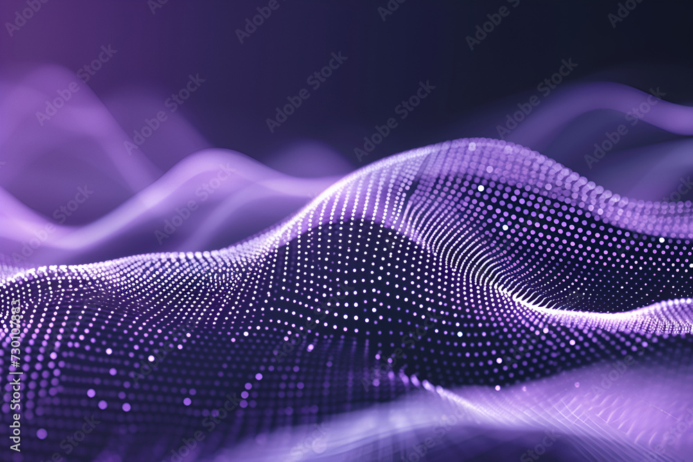 an abstract design of a digital wave of particles, using white dots on a purple background. The dots form smooth and dynamic patterns that create a sense of depth and movement an abstract design of a digital wave of particles, using white dots on a purple background. The dots form smooth and dynamic patterns that create a sense of depth and movement