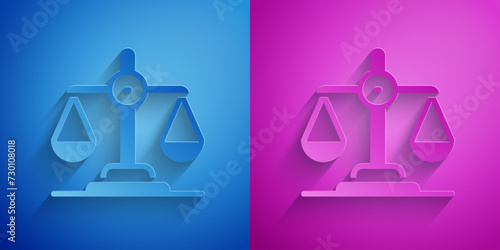 Paper cut Gender equality icon isolated on blue and purple background. Equal pay and opportunity business concept. Paper art style. Vector