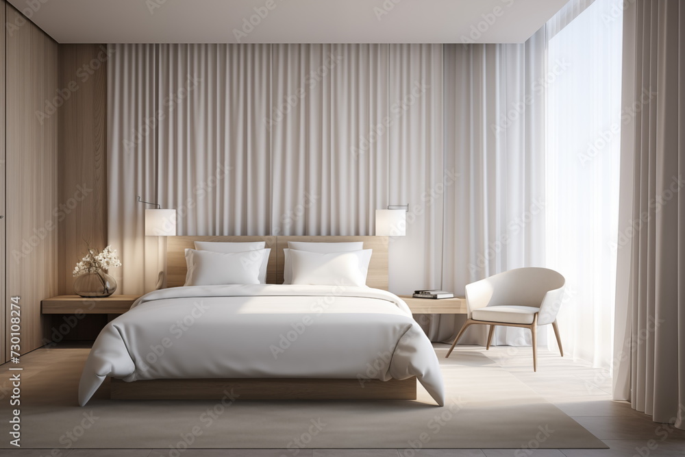 Minimal bedroom, House interior design backdrop, White modern bedroom, Simple design. Minimal bedroom, House interior design backdrop, White modern bedroom, Simple design.