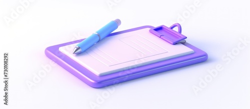 Render 3d clipboard paper with pen purple in plastic cartoon style Illustration. AI generated image