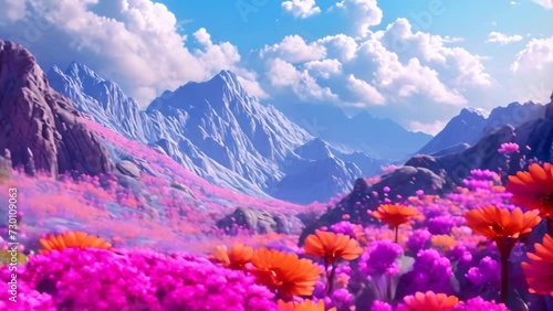 Futuristic Flora: Celestial Blossoms and Mountains. Generative ai