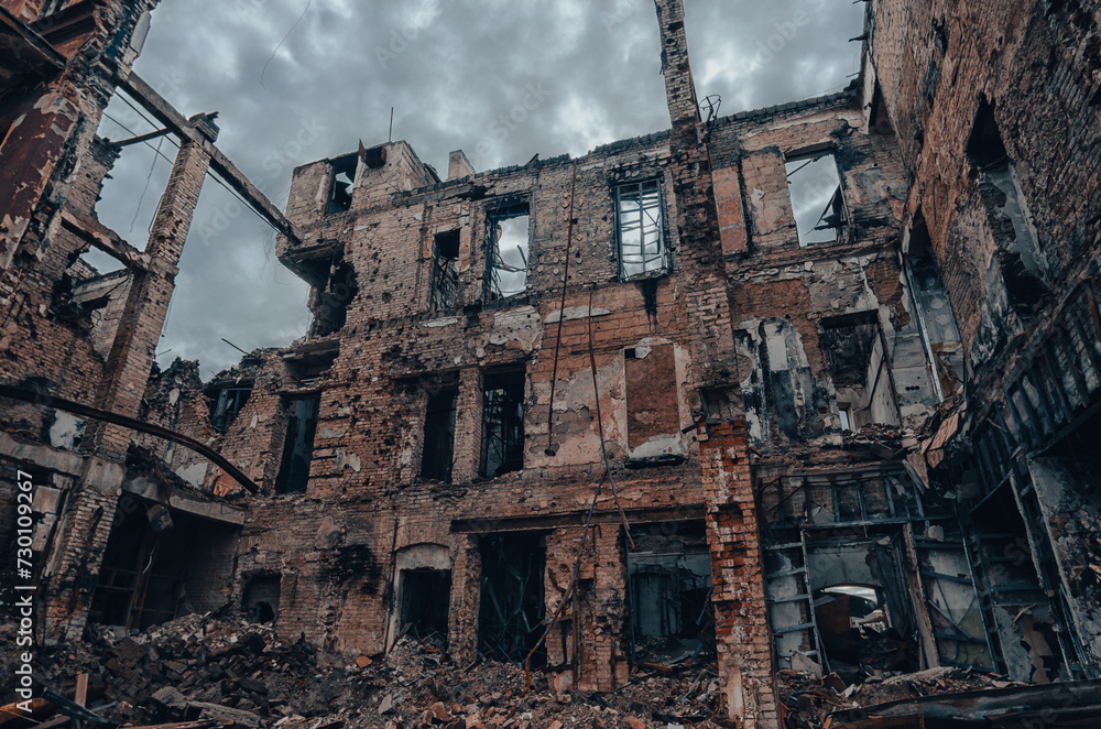 destroyed and burned houses in the city during the war in Ukraine destroyed and burned houses in the city during the war in Ukraine