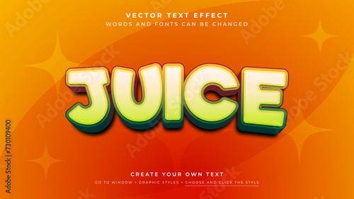 Vector Editable 3D yellow green text effect. Gradient juice graphic style on orange background	