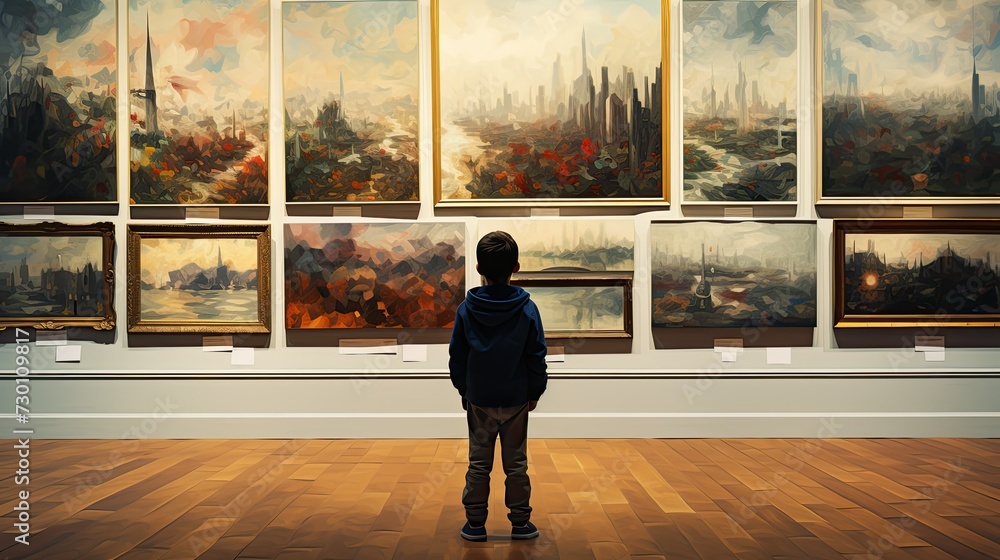 a child is looking at a painting a child is looking at a painting