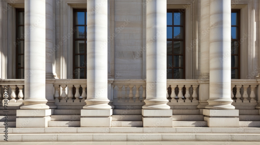 Fototapeta premium Classical Building Facade featuring Stone Pillars and Colonnade Detail in New York City