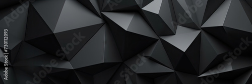  3d black triangle polygonal wall background, black geometric backgound banner, black crystal background, faceted texture, © Planetz