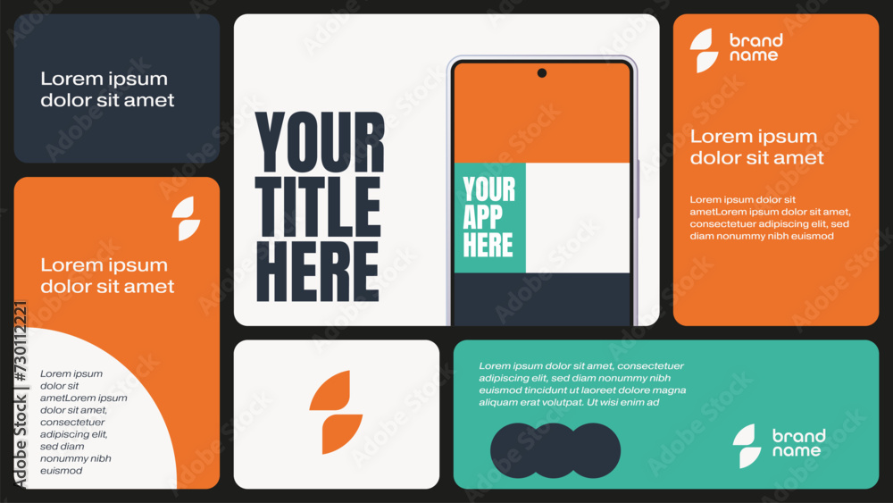 Grid layout app presentation template with smartphone screen. - obrazy, fototapety, plakaty 