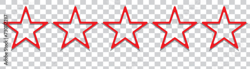 Star icon collection. Blank star vector icons set with shadow. Black line stars mock up isolated on transparent background. Vector design element.