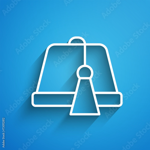 White line Turkish hat icon isolated on blue background. Long shadow. Vector