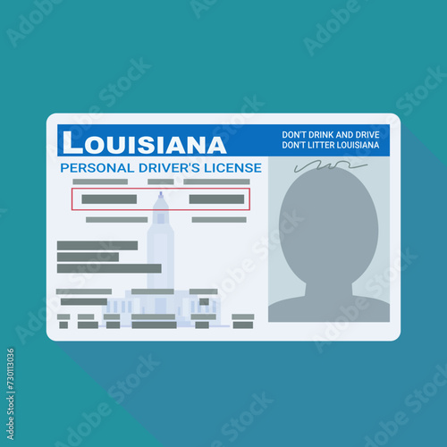 Driver's license from the US state of  Louisiana in flat design style on a blue background photo