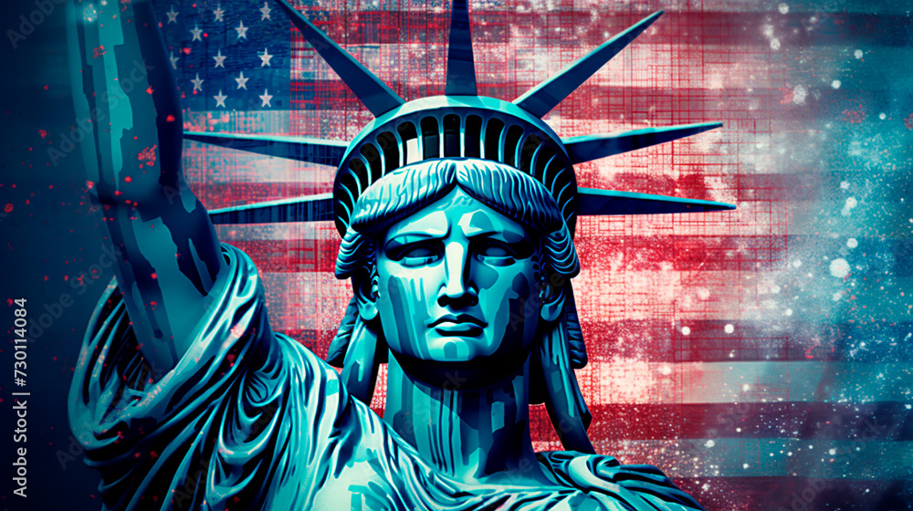 Obraz premium a statue of liberty with a red background