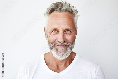 Portrait of a handsome senior man with grey hair and beard.