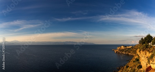 view of the Capo Milazzo peninsula in warm morning light