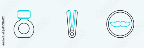 Set line Mustache, Aftershave and Curling iron for hair icon. Vector