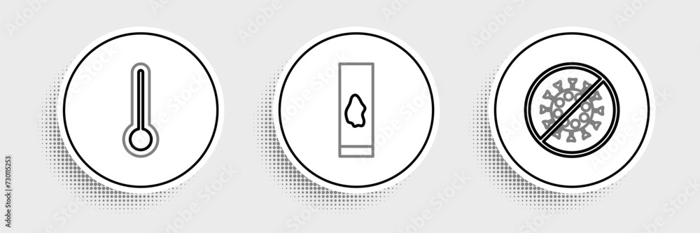 Set line Stop virus, Medical thermometer and Blood test and icon. Vector Set line Stop virus, Medical thermometer and Blood test and icon. Vector
