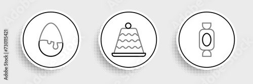 Set line Candy, Chocolate egg and Cake icon. Vector