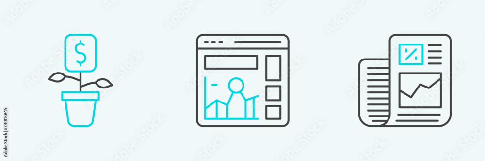 Set line Business finance report, Dollar plant and Website with growth graph icon. Vector Set line Business finance report, Dollar plant and Website with growth graph icon. Vector