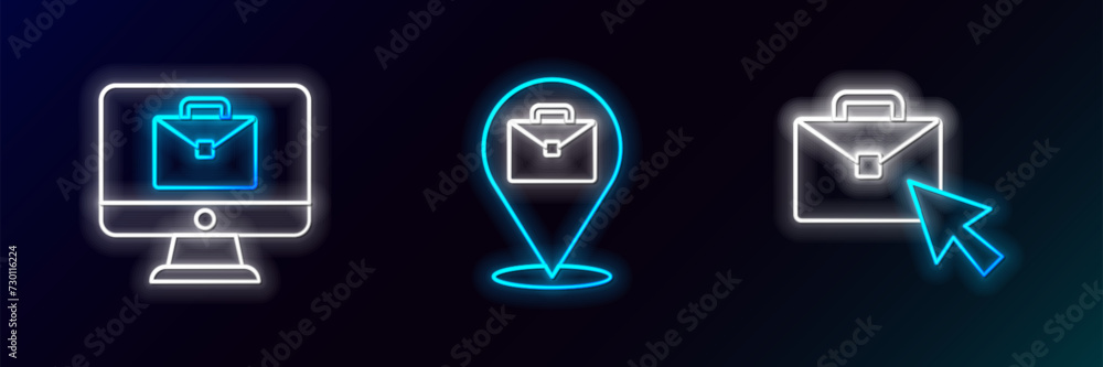 Set line Online working, and icon. Glowing neon. Vector Set line Online working, and icon. Glowing neon. Vector