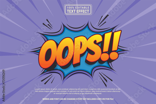 Editable text effect Oops! 3d cartoon template style modern premium vector