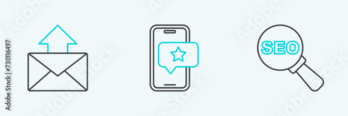 Set line SEO optimization, Mail and e-mail and Mobile with review rating icon. Vector