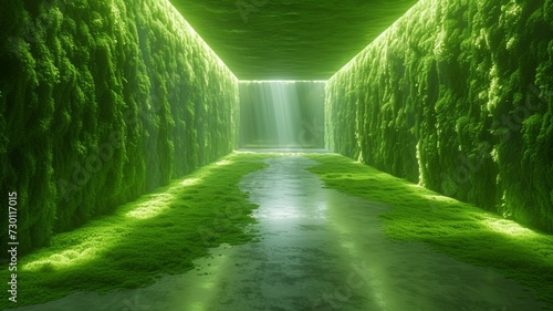 room covered with abstract green plants  science fiction