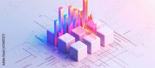 3D Render stock market signs pastel color in plastic cartoon style illustration. AI generated photo